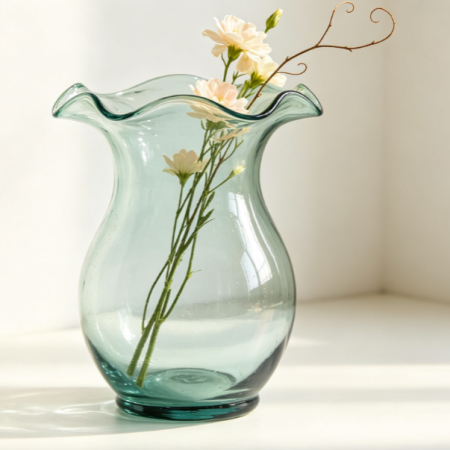 Glass Vase with Wavy Rim